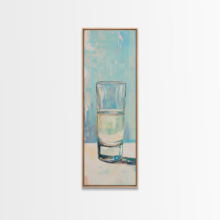 Minimal Glass Of Water Canvas Print, Aqua Blue Wall Art, Modern Kitchen Decor, Minimalist Bathroom Wall Decor, Still Life