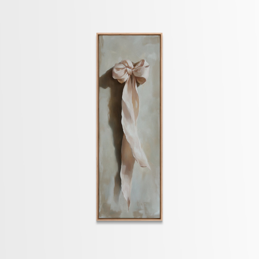 Soft Pink Ribbon Bow Canvas Print, Feminine Wall Art, Coquette Room Decor, Romantic Bedroom Art, Light Pink Wall Decor, Gift For Her