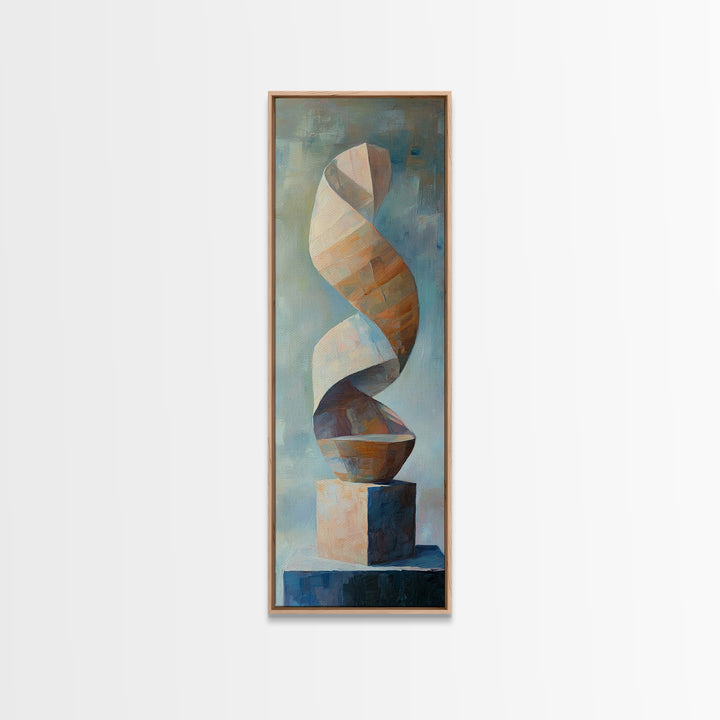 Neutral Twisting Abstract Sculpture Framed Canvas Print, Modern Geometric Wall Art, Japandi Home Decor For Living Room Wall Decor
