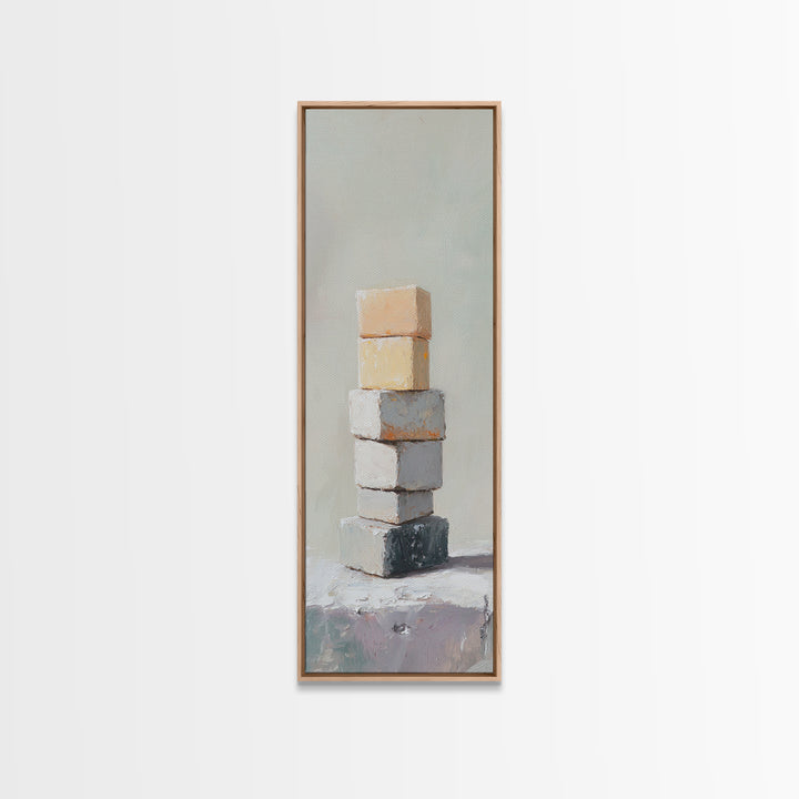 Minimal Stacked Stone Blocks Wall Art, Neutral Wabi Sabi Canvas Print, Organic Modern Living Room Decor, Housewarming Gift