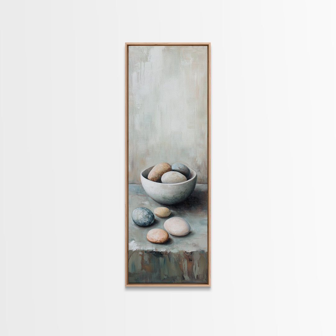 Neutral Bowl Of Smooth Pebbles Wall Art, Minimalist Still Life Canvas, Calming Zen Bathroom Decor, Wabi Sabi Home Decor Gift
