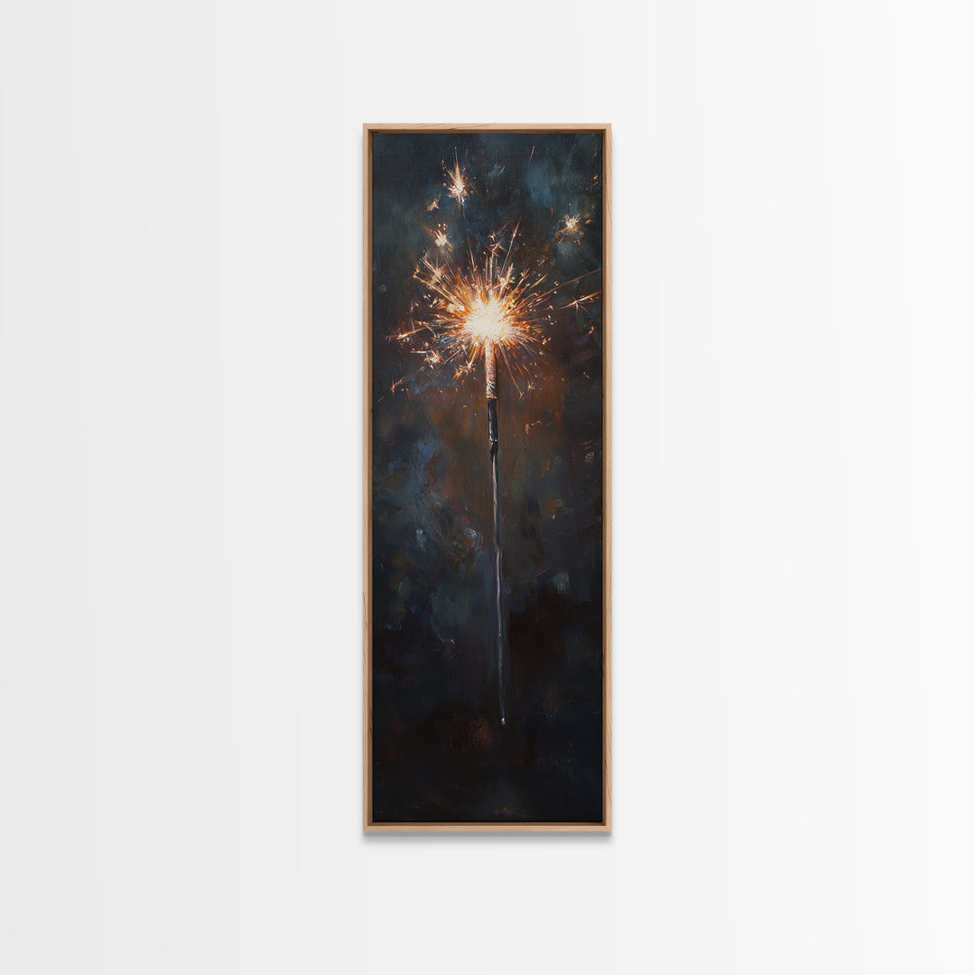 Glowing Sparkler On Dark Night Wall Art, Celebration Canvas Print, Moody Black And Gold Decor, New Year Gift For Party Lovers