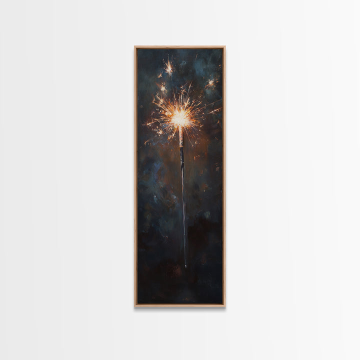 Glowing Sparkler On Dark Night Wall Art, Celebration Canvas Print, Moody Black And Gold Decor, New Year Gift For Party Lovers