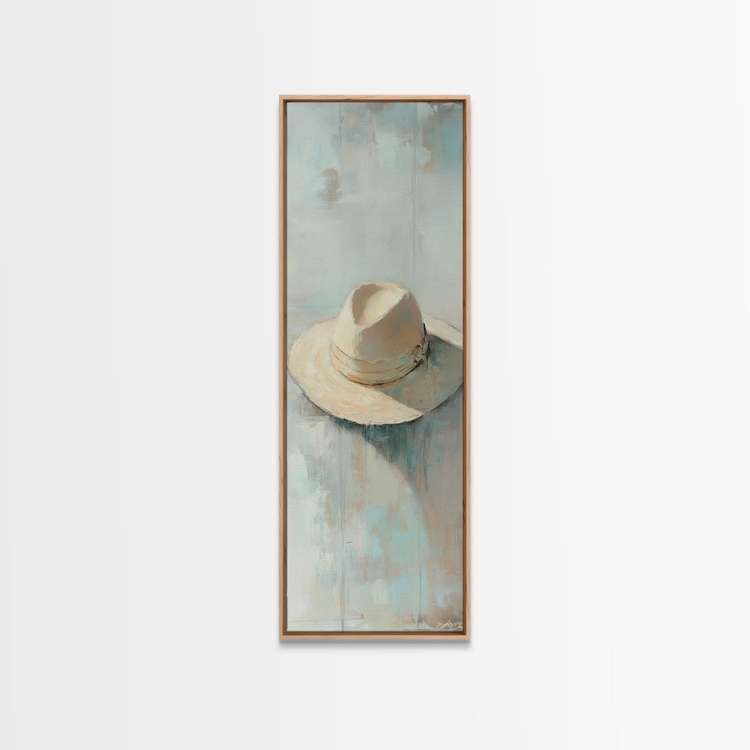 Cream Cowboy Hat Still Life Wall Art, Western Decor, Rustic Canvas Print, Neutral Bedroom Art, Modern Farmhouse Wall Decor