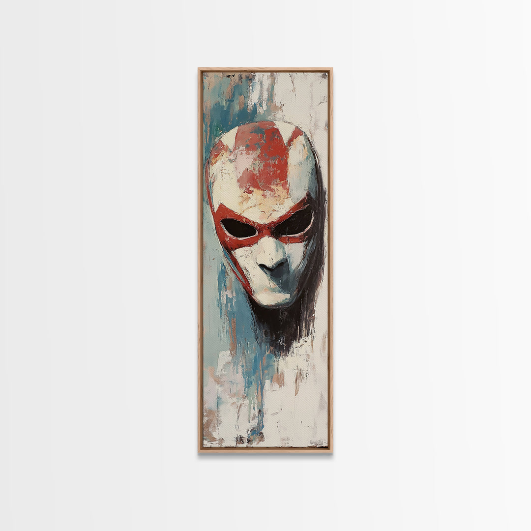 Red And White Alien Mask Portrait Wall Art, Dark Surreal Canvas Print, Sci Fi Gothic Decor, Gaming Room Art, Gift For Him