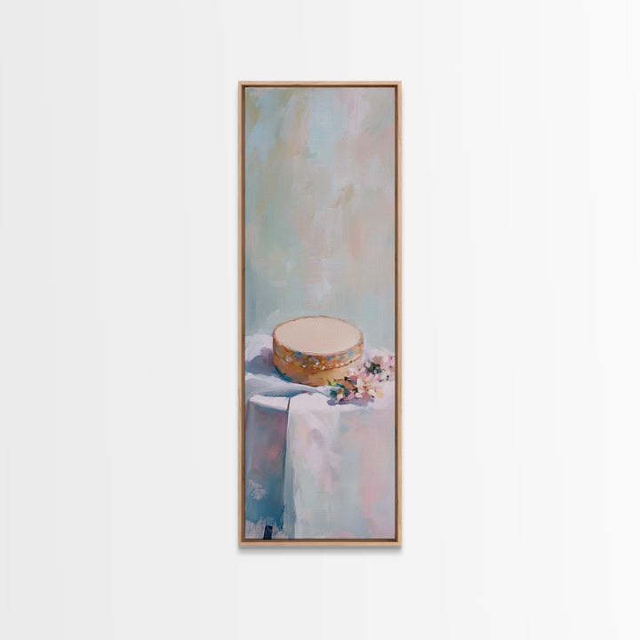 Pastel Round Trinket Box On White Cloth Canvas Print, Soft Minimalist Wall Art, Feminine Bedroom Decor, Gift For Her, Home Decor