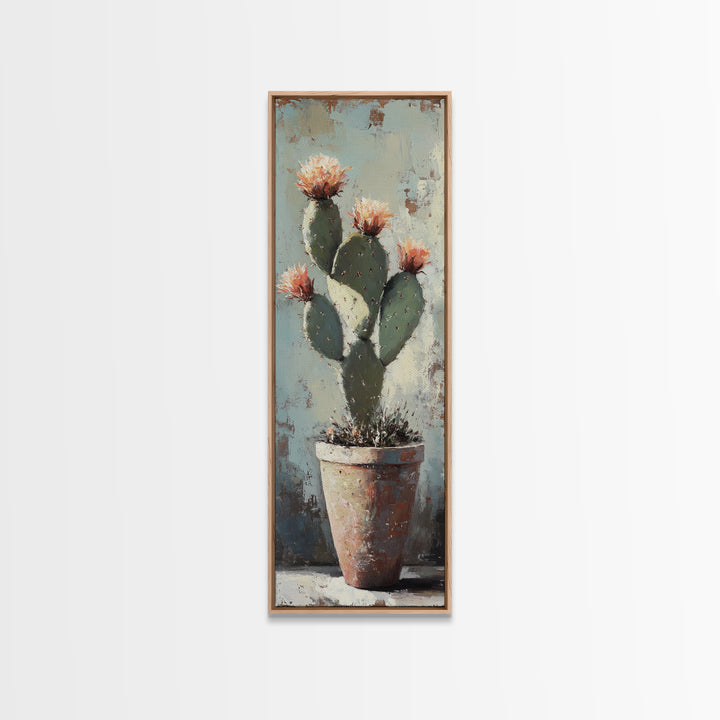 Blooming Prickly Pear Cactus In Clay Pot Wall Art, Southwestern Desert Decor, Botanical Canvas Print, Rustic Home Decor Art