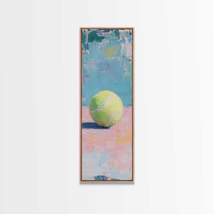 Yellow Tennis Ball On Pastel Court Wall Art, Sports Canvas Print, Game Room Decor, Boys Room Art, Modern Tennis Lover Gift