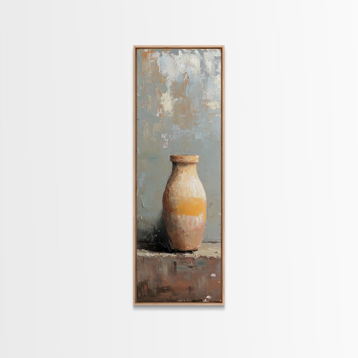 Rustic Ceramic Vase Still Life Framed Canvas Print, Minimalist Neutral Wall Art, Wabi Sabi Decor, Farmhouse Home Decor, Fine Art