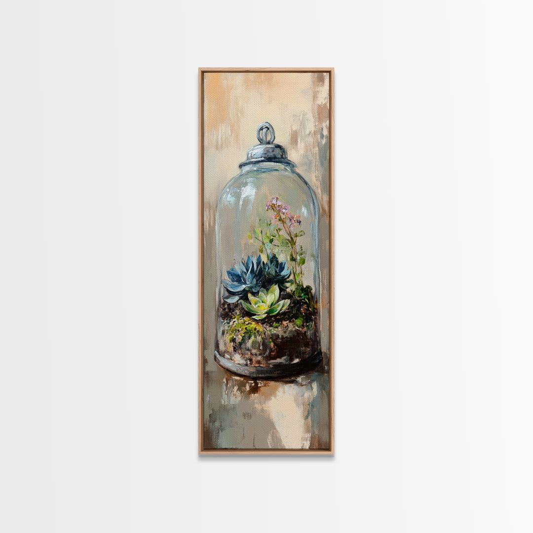 Glass Cloche Terrarium With Succulents Canvas Print, Botanical Wall Art, Green Home Decor, Nature Inspired Gift For Her, Living Room Decor