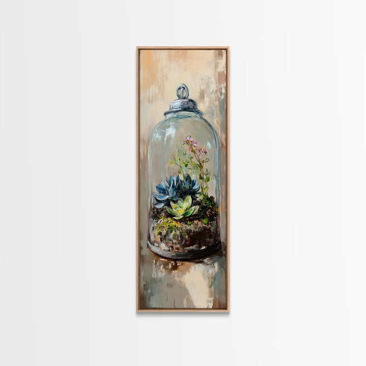 Glass Cloche Terrarium With Succulents Canvas Print, Botanical Wall Art, Green Home Decor, Nature Inspired Gift For Her, Living Room Decor