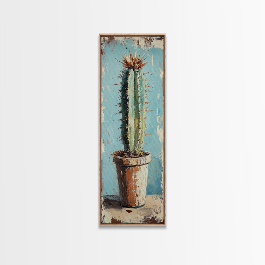 Tall Cactus In Terracotta Pot Wall Art, Desert Botanical Canvas Print, Southwestern Decor, Rustic Living Room Wall Decor