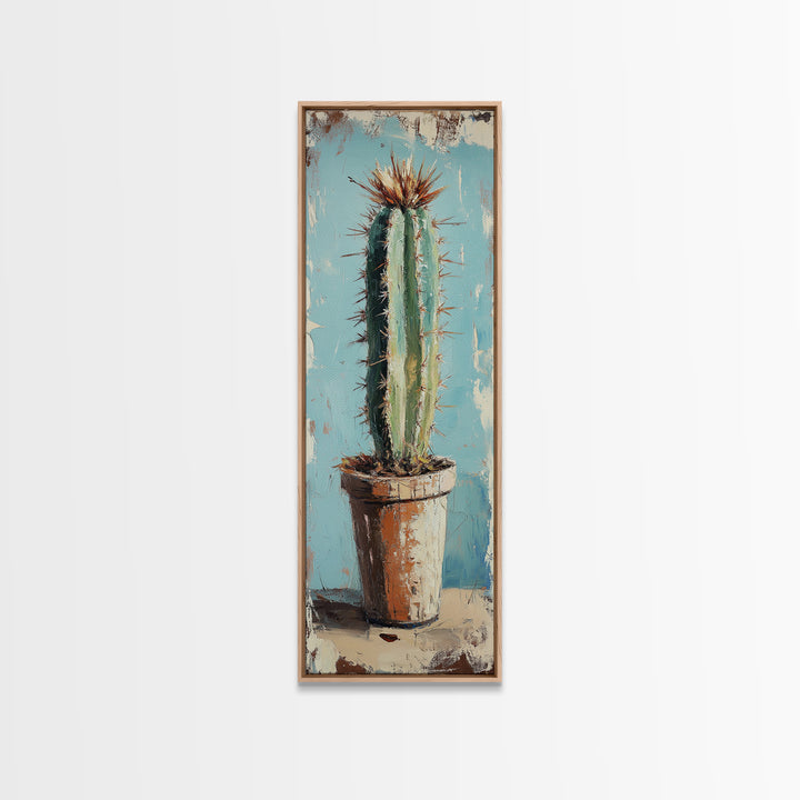 Tall Cactus In Terracotta Pot Wall Art, Desert Botanical Canvas Print, Southwestern Decor, Rustic Living Room Wall Decor