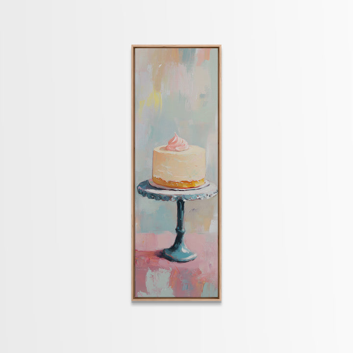 Pastel Cake On Pedestal Stand Canvas Print, Bakery Wall Art, Pink Kitchen Decor, Birthday Gift, Sweet Dessert Art Print Decor