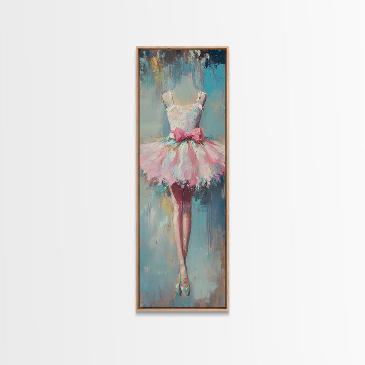Pink Ballerina Tutu Dress Wall Art, Feminine Ballet Canvas Print, Whimsical Girls Room Decor Dance Studio Gift For Her Nursery