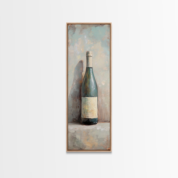 Green Wine Bottle Still Life Canvas Print, Kitchen Wall Art, Wine Decor, Bar Cart Print, Rustic Home Decor, Housewarming Gift