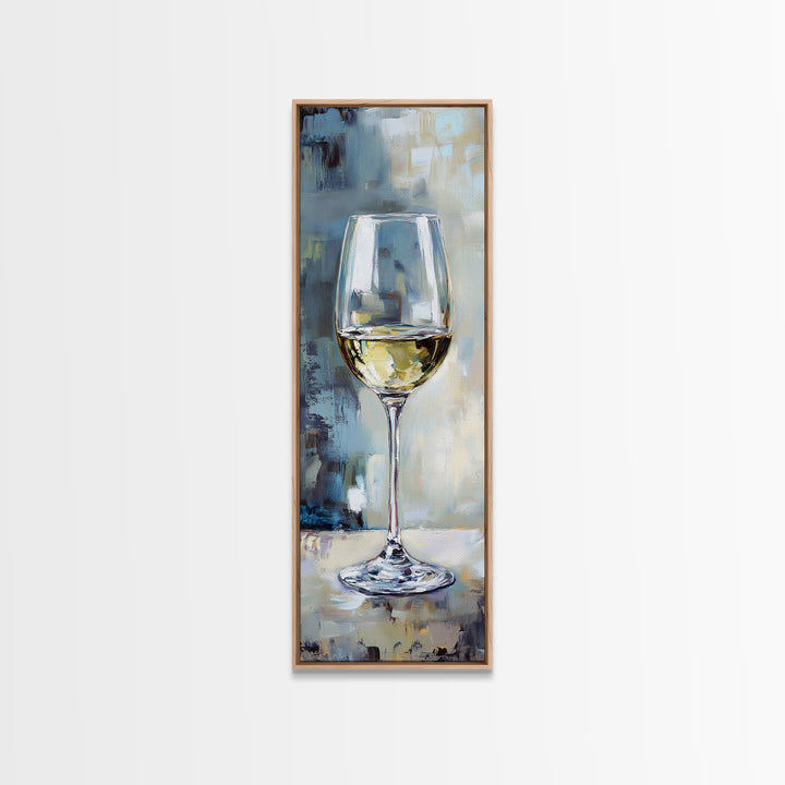 White Wine Glass Still Life Framed Canvas Print, Bar Art, Kitchen Wall Art, Wine Lover Gift, Elegant Dining Room Decor, Home Decor