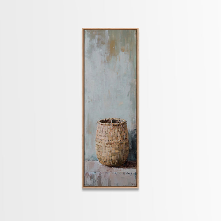 Woven Basket Minimal Still Life Wall Art, Neutral Wabi Sabi Decor, Rustic Farmhouse Canvas Print, Organic Modern Home Decor