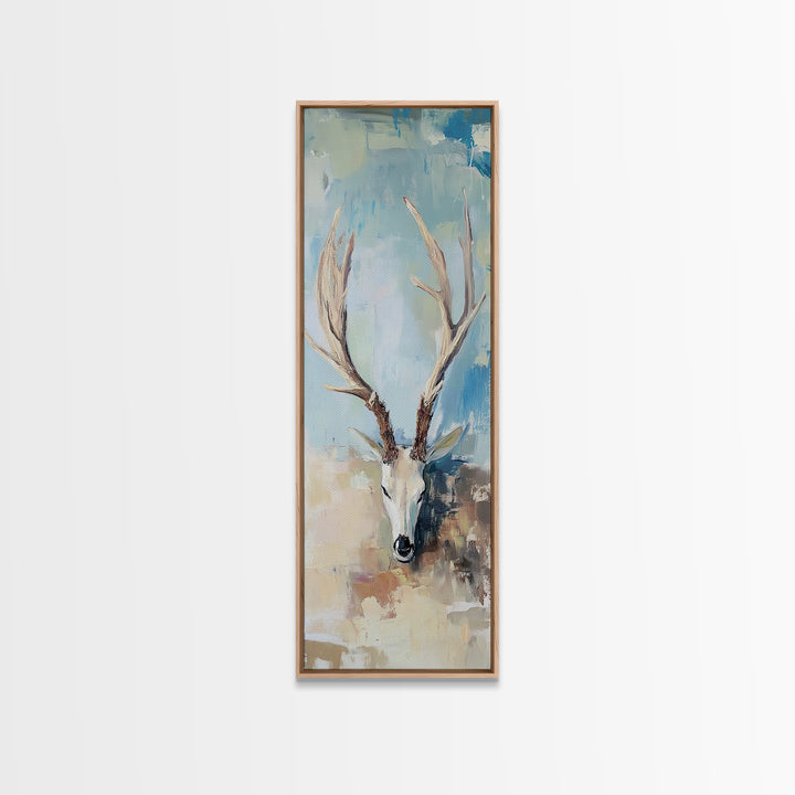 Deer Skull With Antlers Wall Art, Rustic Western Framed Canvas Print For Cabin Decor, Nature Wall Decor, Gift For Him, Man Cave Decor