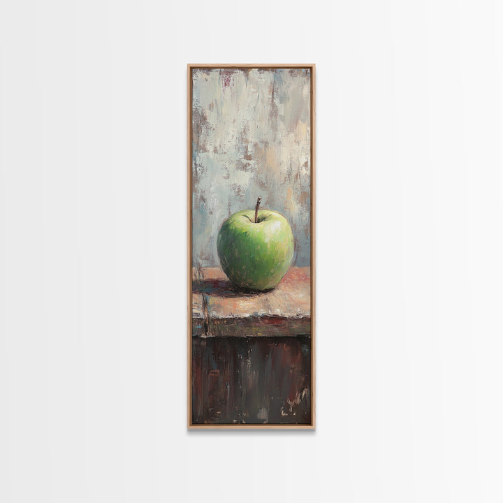 Green Apple Still Life Wall Art, Rustic Kitchen Canvas Print For Farmhouse Decor, Fruit Art, Dining Room Decor, Gift For Her