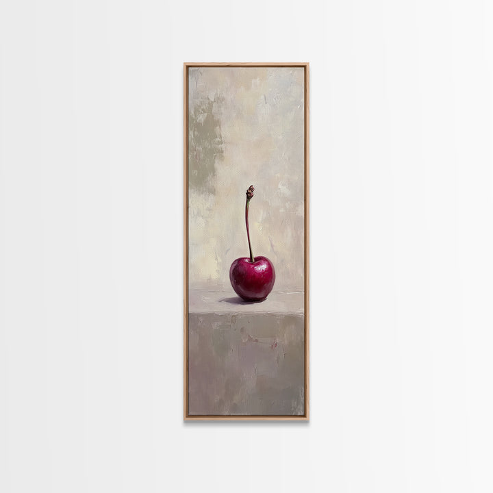 Single Red Cherry Minimal Still Life Wall Art, Modern Kitchen Decor, Fruit Art Print, Minimalist Framed Canvas Print Gift