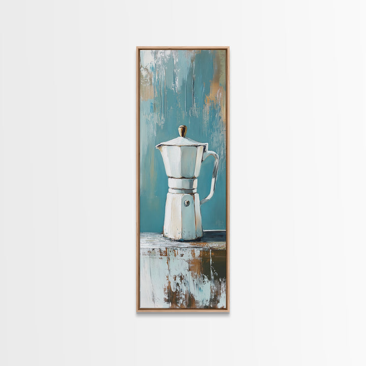 White Moka Pot Still Life Wall Art, Rustic Kitchen Decor, Coffee Bar Art Print, Farmhouse Canvas, Housewarming Gift For Coffee Lover