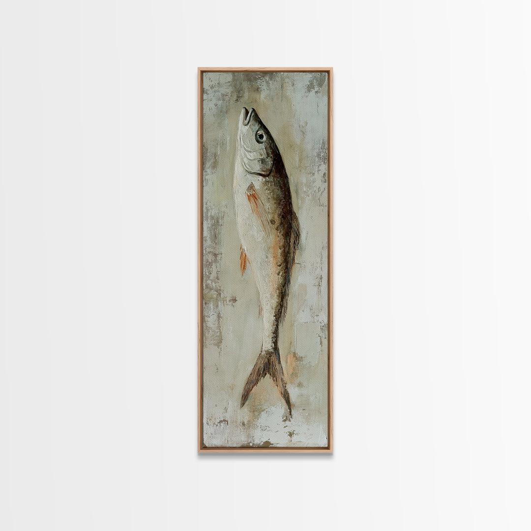 Silver Fish Still Life Wall Art, Nautical Kitchen Decor, Coastal Seafood Art Print, Rustic Ocean Canvas Print, Beach House Gift