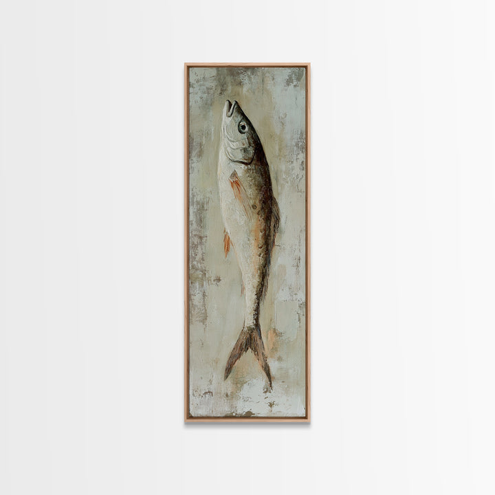 Silver Fish Still Life Wall Art, Nautical Kitchen Decor, Coastal Seafood Art Print, Rustic Ocean Canvas Print, Beach House Gift