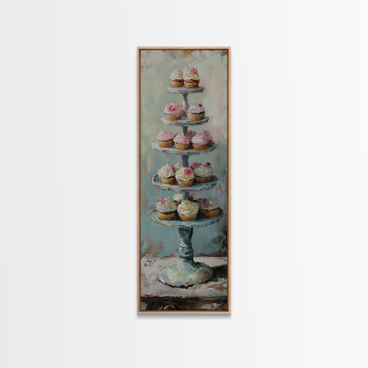 Tiered Cupcake Stand Still Life Canvas Print, Bakery Wall Art, Kitchen Decor, Patisserie Print, Gift For Baker, Cafe Decor