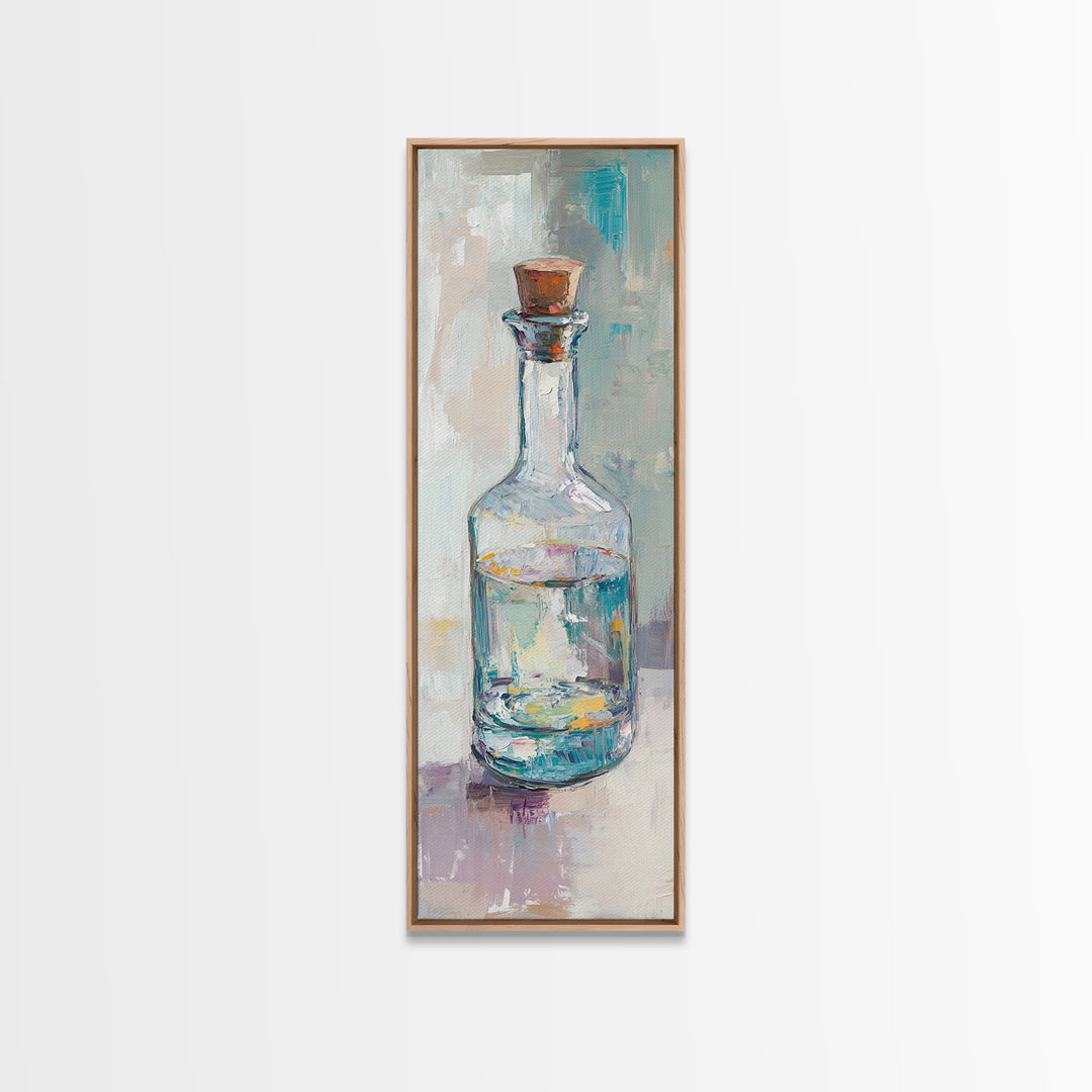 Clear Glass Bottle Still Life Framed Canvas Print, Minimalist Wall Art, Kitchen Decor, Neutral Home Decor, Fine Art Print
