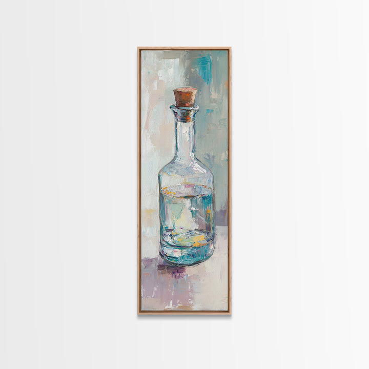 Clear Glass Bottle Still Life Framed Canvas Print, Minimalist Wall Art, Kitchen Decor, Neutral Home Decor, Fine Art Print