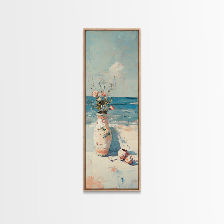 Seaside Flower Vase With Shells Canvas Print, Coastal Wall Art, Beach House Decor, Ocean Wall Decor, Summer Home Decor, Gift For Her
