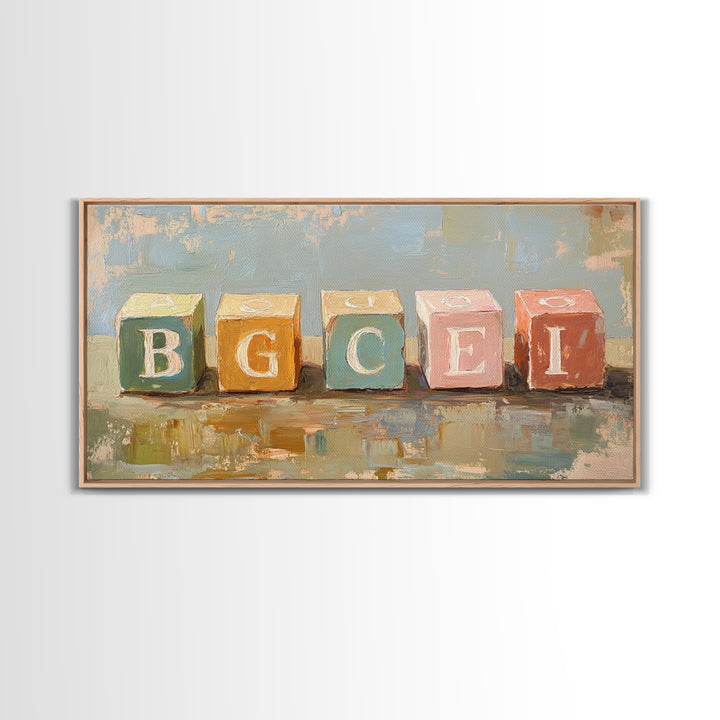 Pastel Alphabet Baby Blocks Wall Art, Nursery Canvas Print, Playroom Decor, Baby Shower Gift, Kids Room Wall Decor, Neutral Home Decor