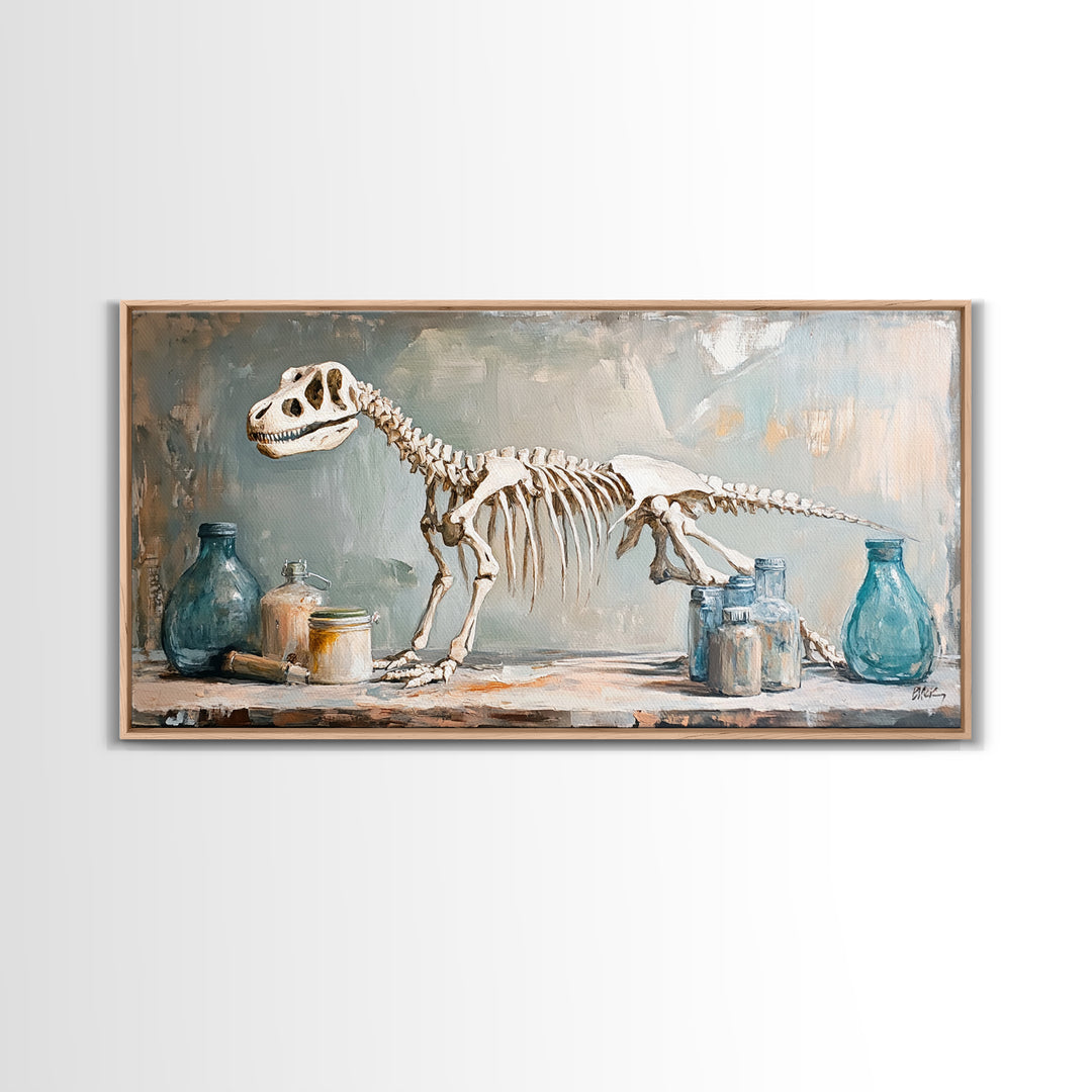 Dinosaur Skeleton Still Life Wall Art, Paleontology Canvas Print, Science Office Decor, Boys Room Decor, Unique Gift, Nursery Wall Art