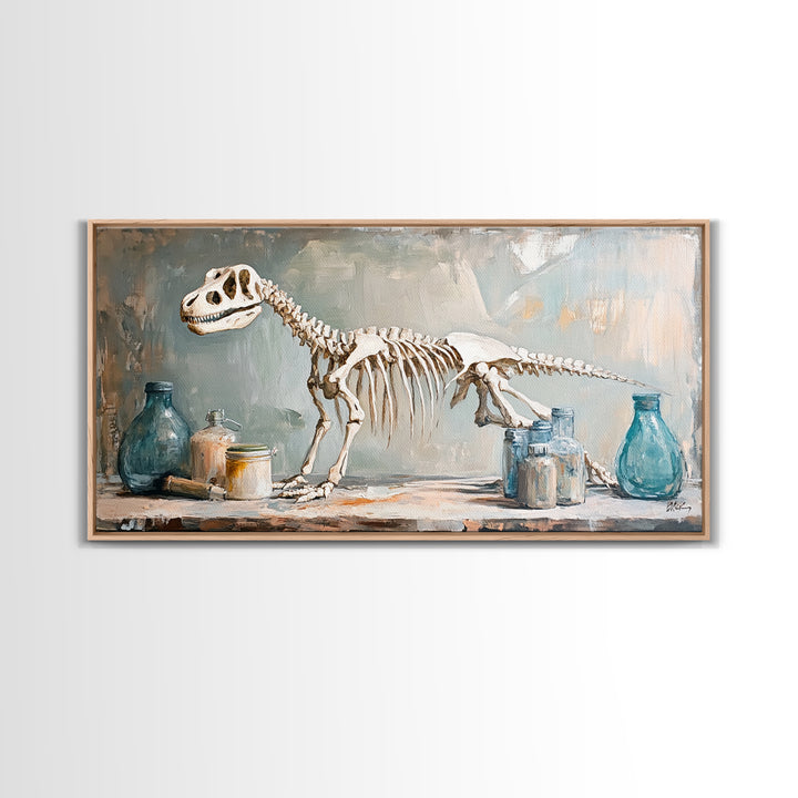 Dinosaur Skeleton Still Life Wall Art, Paleontology Canvas Print, Science Office Decor, Boys Room Decor, Unique Gift, Nursery Wall Art