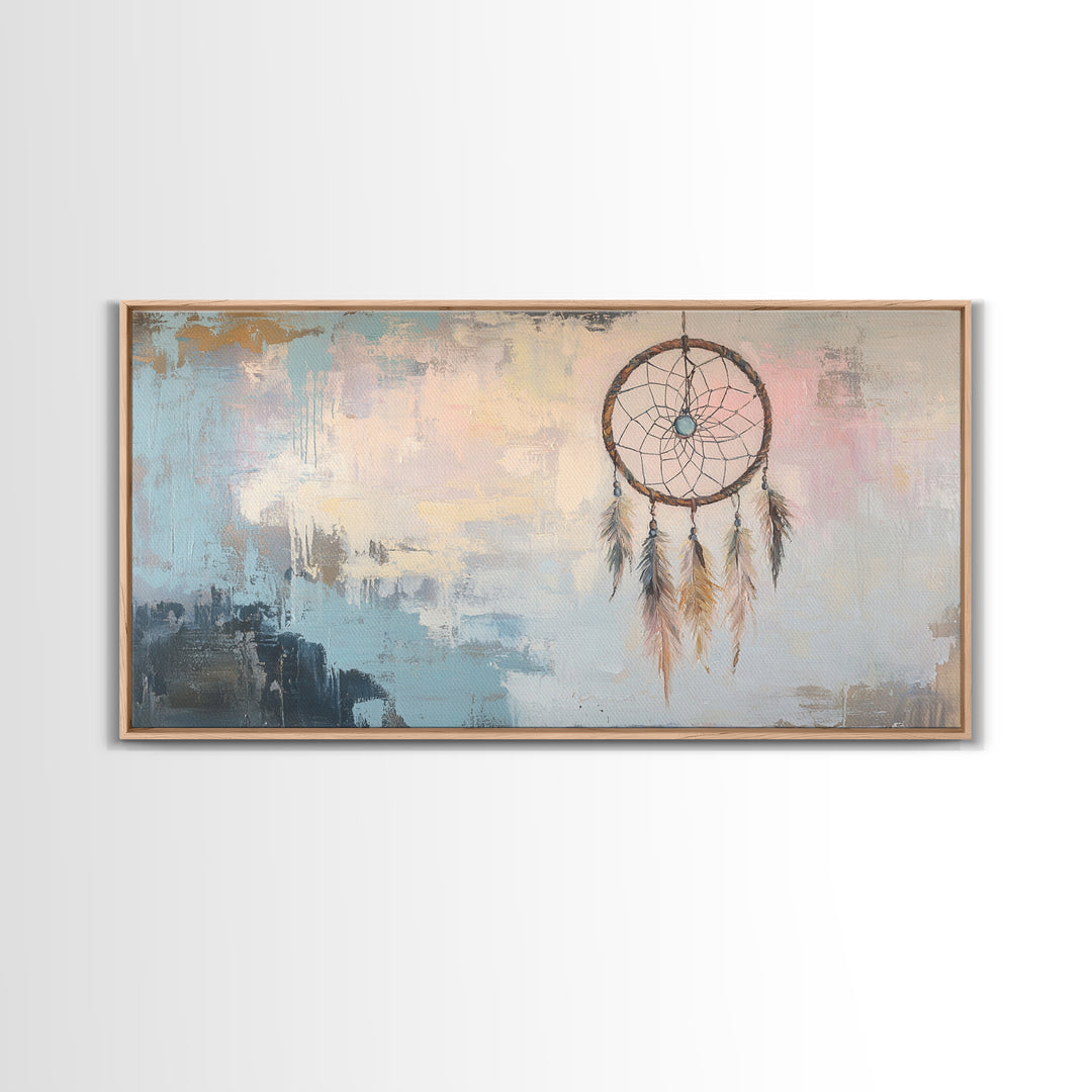 Boho Dreamcatcher Feathers Wall Art, Southwestern Canvas Print, Neutral Bedroom Decor, Spiritual Gift, Rustic Home Decor