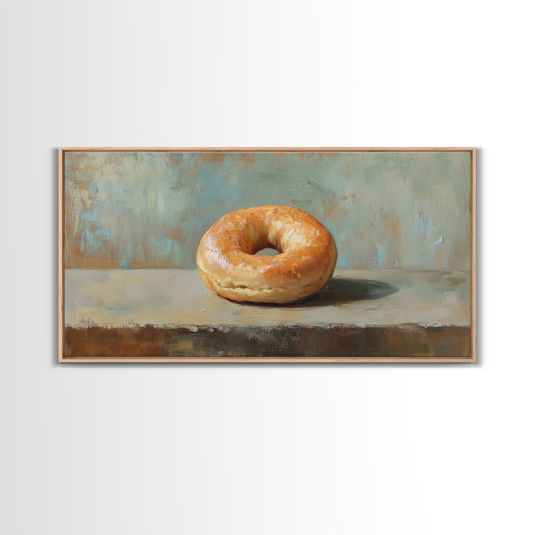 Glazed Bagel Still Life Canvas Print, Bakery Cafe Wall Art, Cute Kitchen Decor, Food Lover Gift, Rustic Dining Room Print