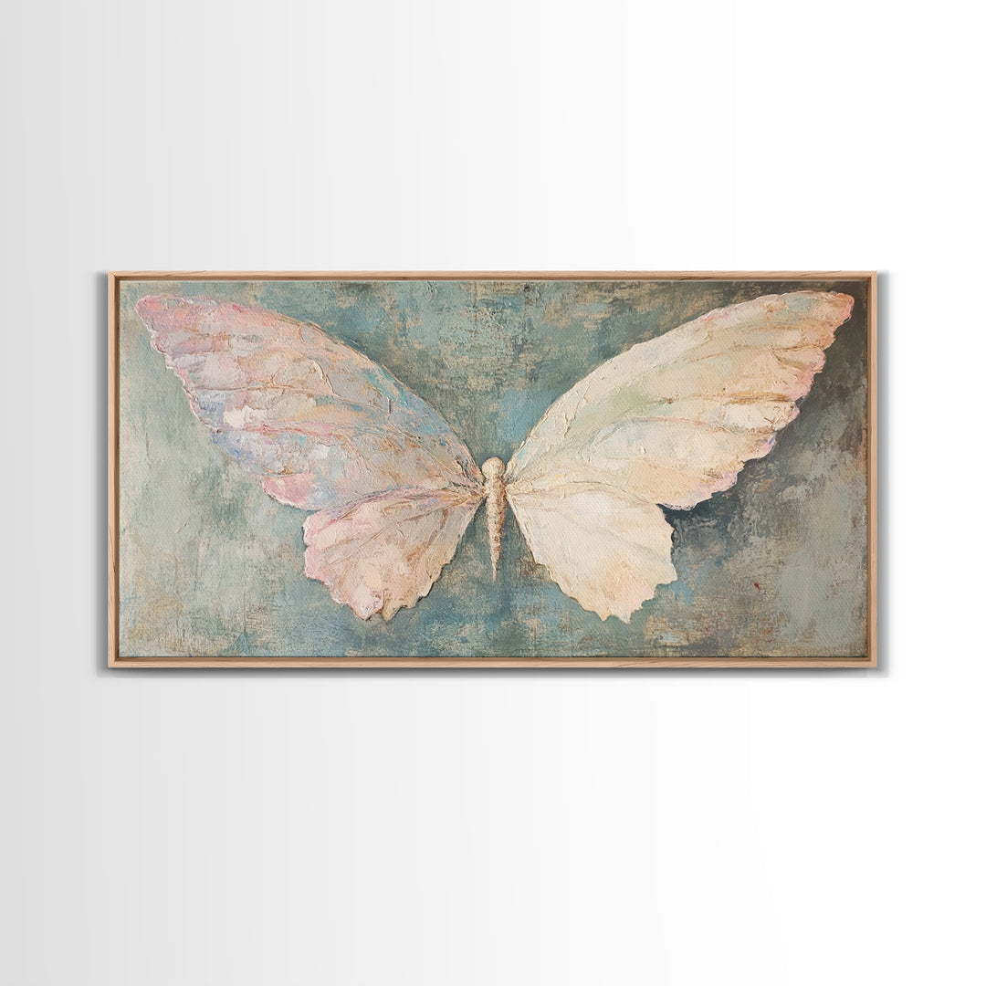 Soft White Butterfly Wings Wall Art, Whimsical Canvas Print, Feminine Nursery Decor, Nature Inspired Gift, Pastel Wall Decor