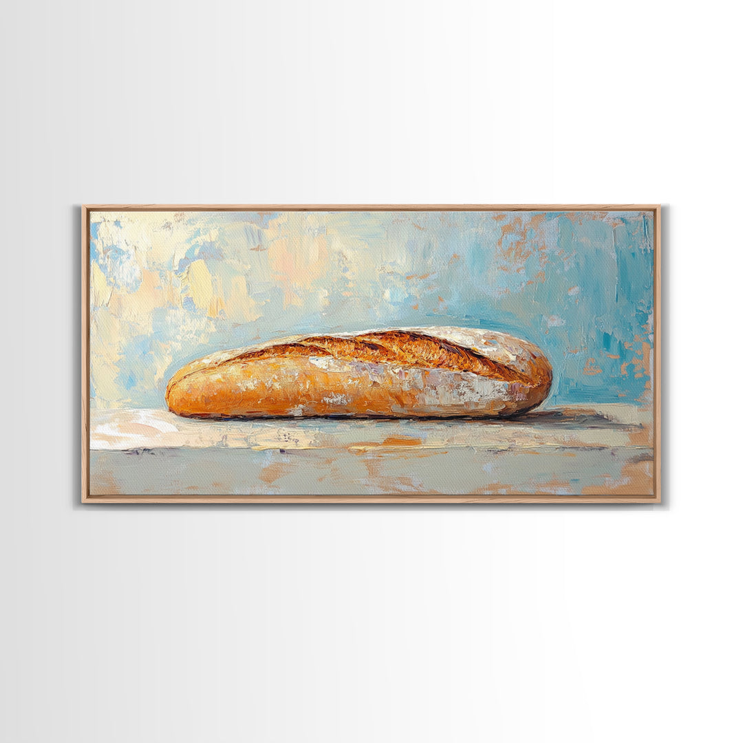 Crusty Baguette Bread Still Life Canvas Print, Kitchen Wall Art, French Bakery Decor, Rustic Farmhouse Home Decor, Foodie Gift