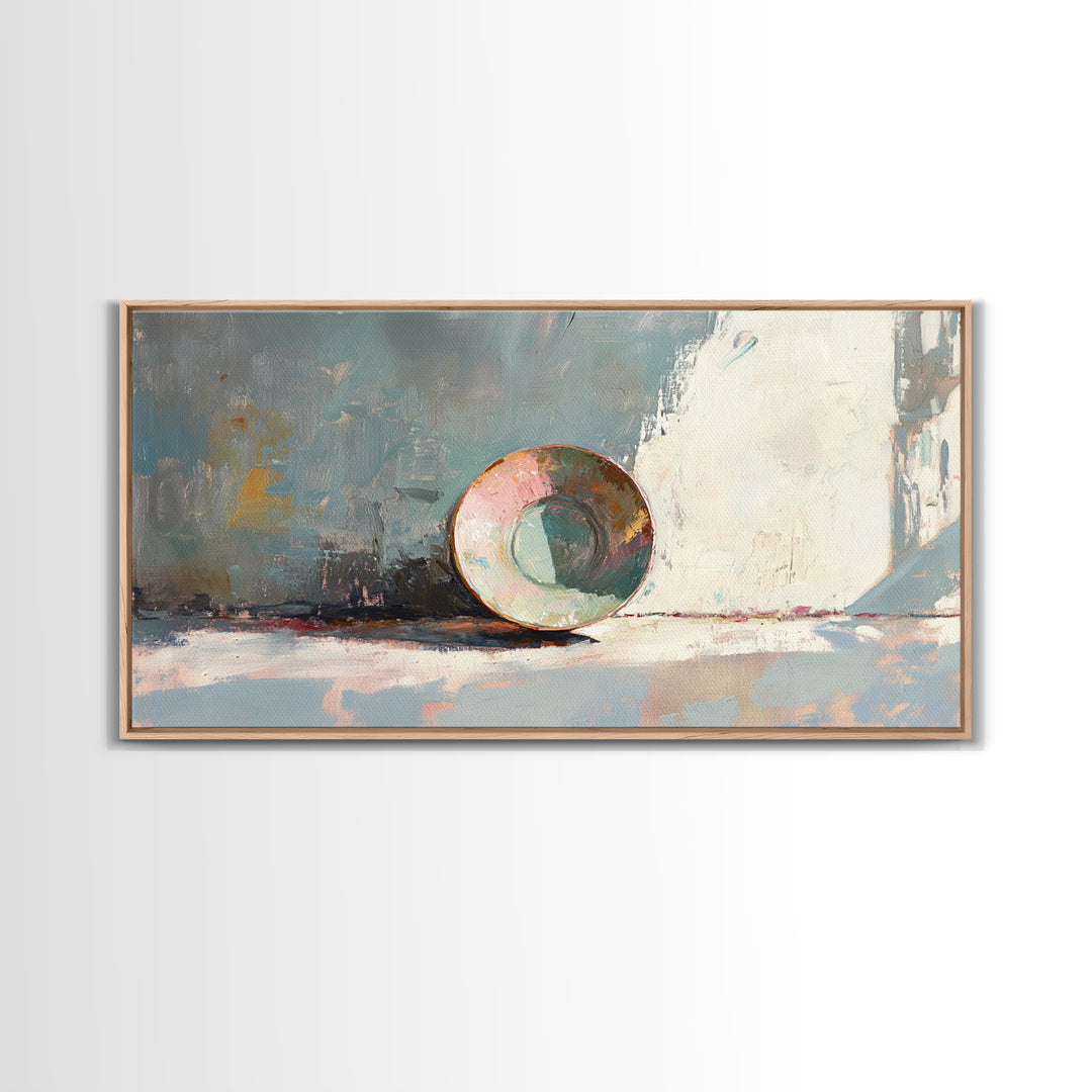 Sunlit Ceramic Bowl Still Life In Soft Blue, Canvas Print, Minimalist Wall Art, Modern Kitchen Decor, Neutral Home Decor