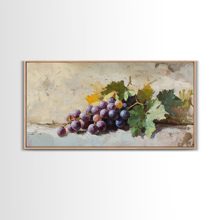 Purple Grapes Still Life Canvas Print, Rustic Kitchen Wall Art, Vineyard Decor, Wine Country Print, Farmhouse Dining Room