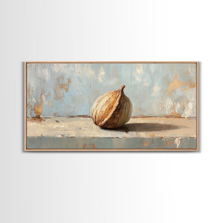Single Fig Still Life Canvas Print, Rustic Kitchen Wall Art, Neutral Farmhouse Decor, Food Painting For Dining Room Wall Decor