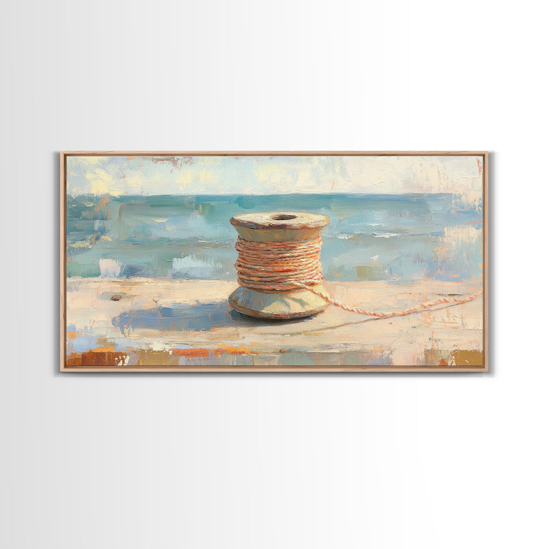 Orange Twine Spool By Blue Window Wall Art, Nautical Canvas Print For Coastal Decor, Rustic Home Decor And Office Decor Gift
