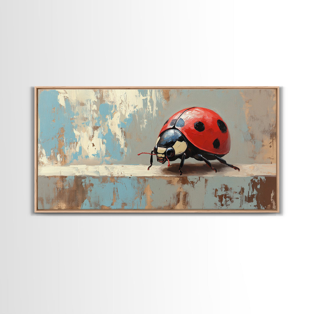 Red Ladybug Macro In Textured Garden Wall Art, Whimsical Animal Canvas Print, Nature Decor, Kids Room Art Gift, Cute Wall Decor