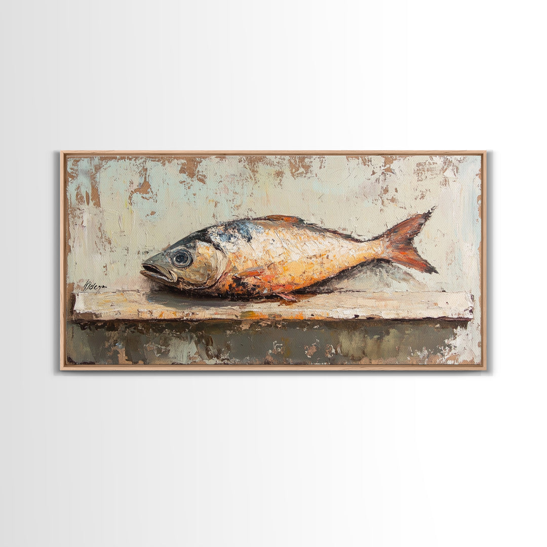 Rustic Whole Fish Still Life Canvas Print, Coastal Kitchen Wall Art, Seafood Decor, Nautical Home Decor, Gift For Him, Wall Decor