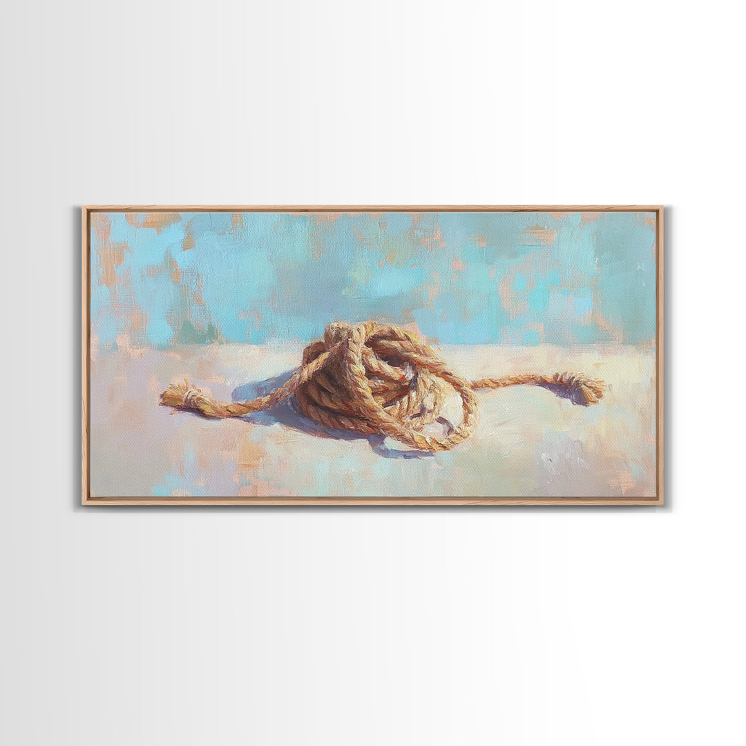 Coiled Nautical Rope Knot Wall Art, Coastal Still Life Decor, Beach House Canvas Print, Lake House Gift, Rustic Sea Art Print