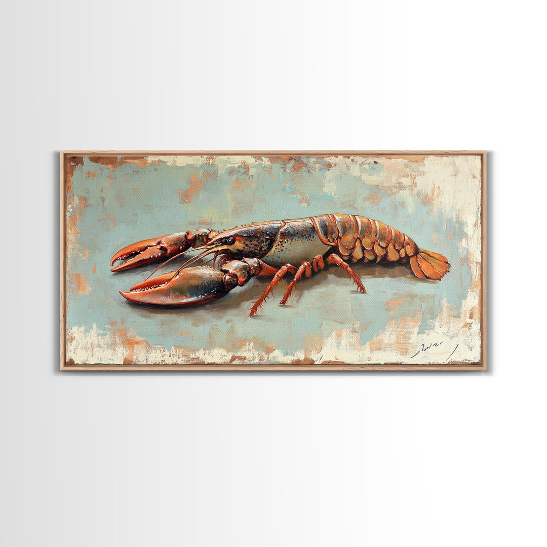Red Lobster Seafood Still Life Wall Art, Coastal Kitchen Decor, Nautical Canvas Wall Art, Beach House Dining Room Gift Idea