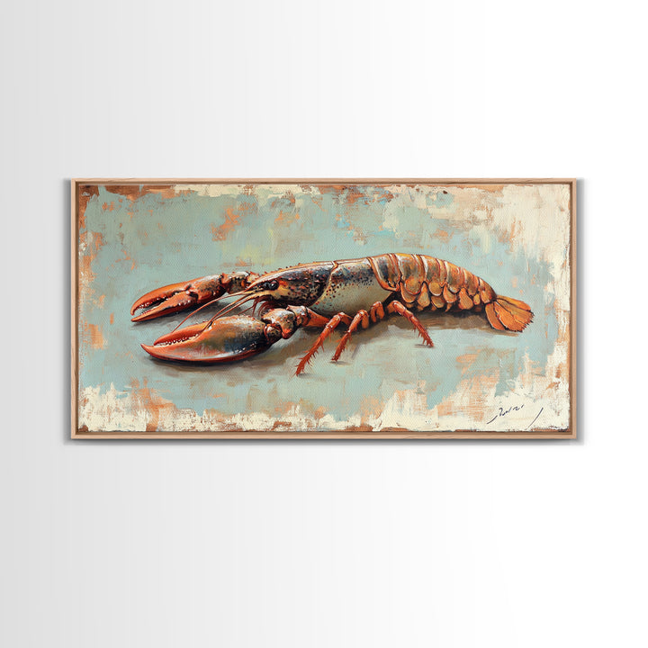 Red Lobster Seafood Still Life Wall Art, Coastal Kitchen Decor, Nautical Canvas Wall Art, Beach House Dining Room Gift Idea