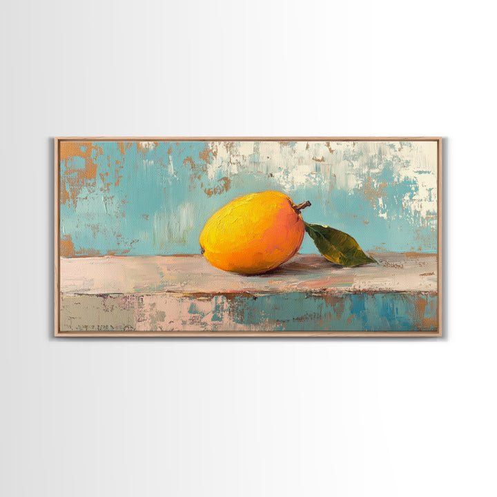 Golden Mango Fruit Still Life Wall Art, Colorful Kitchen Canvas Print, Tropical Farmhouse Decor, Foodie Housewarming Gift