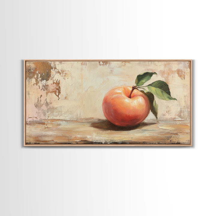 Rustic Red Apple With Green Leaves Canvas Print, Kitchen Wall Art, Farmhouse Still Life Decor, Fruit Painting Home Decor